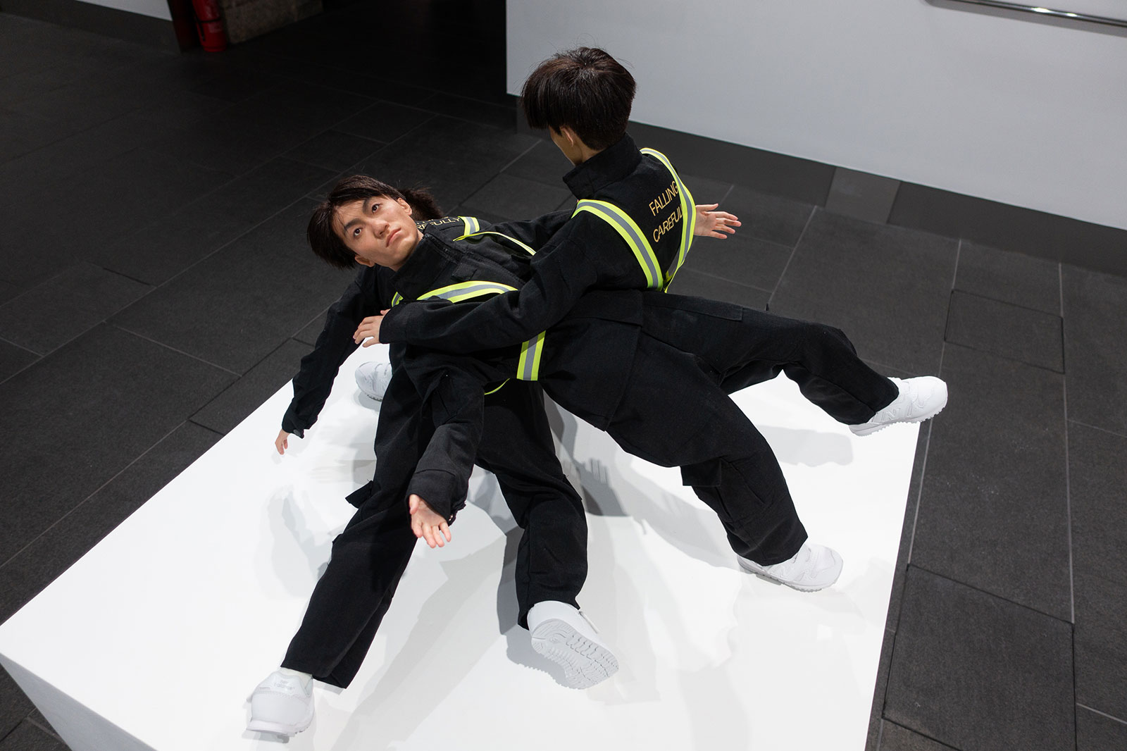 Photo of Isaac Chong's Falling Carefully sculptures at Asia Society Hong Kong